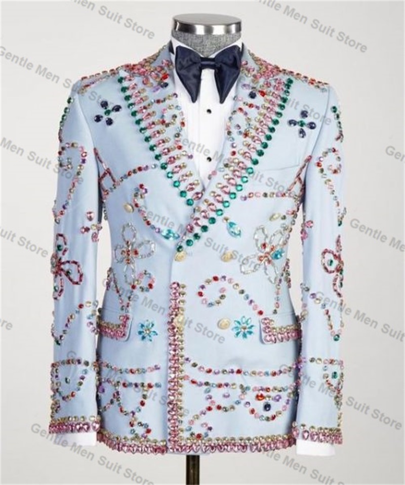 Men Formal Wear Jacket - Light Blue Men Suit Pants Set