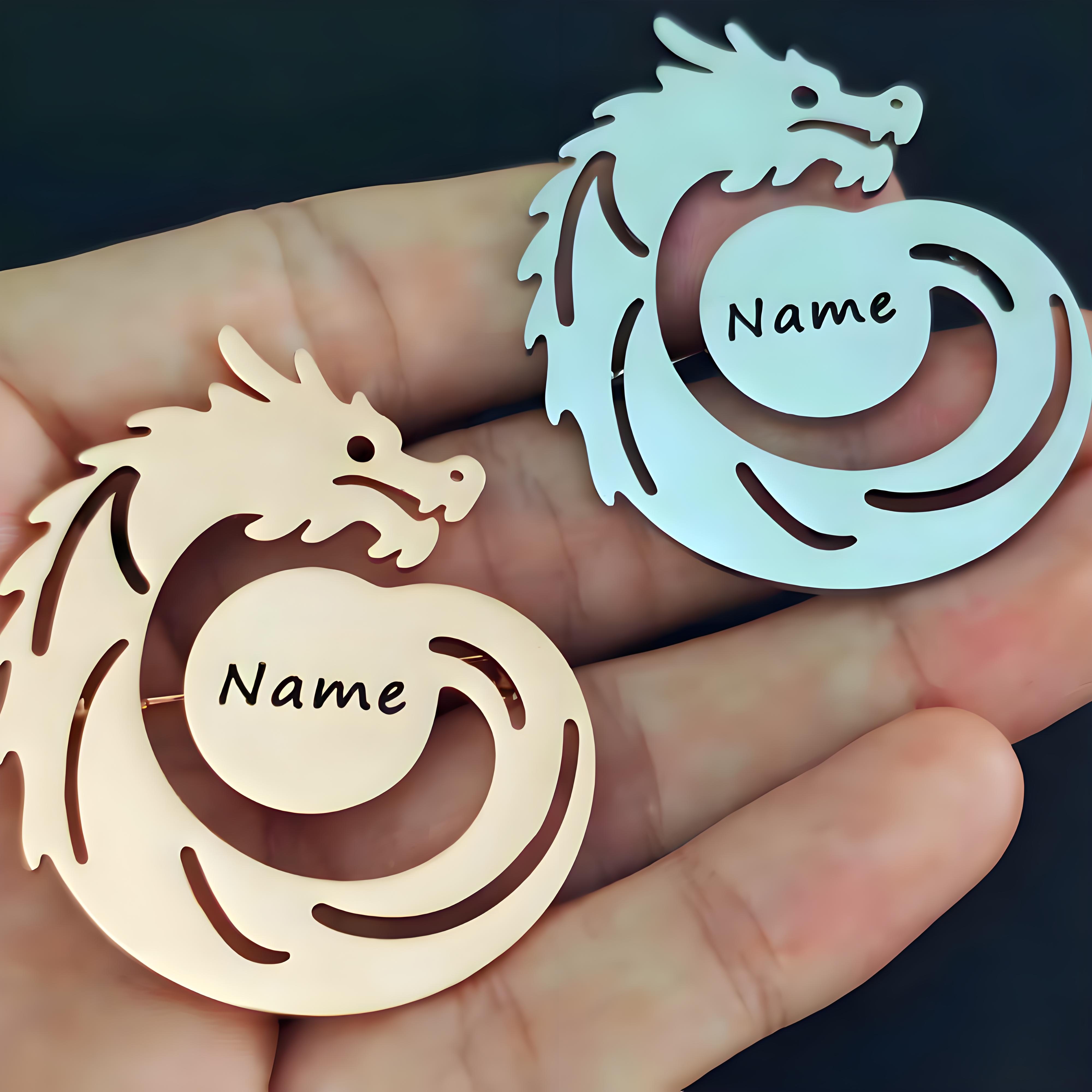 Men'S Formal Wear Jewelry - Custom Name Dragon Brooch, Personalized Engraved