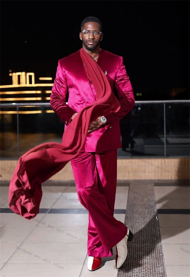 Pink Satin Men Suit Set 2 Piec - Men Formal Wear With Scarf บทวิจารณ์และราคา
