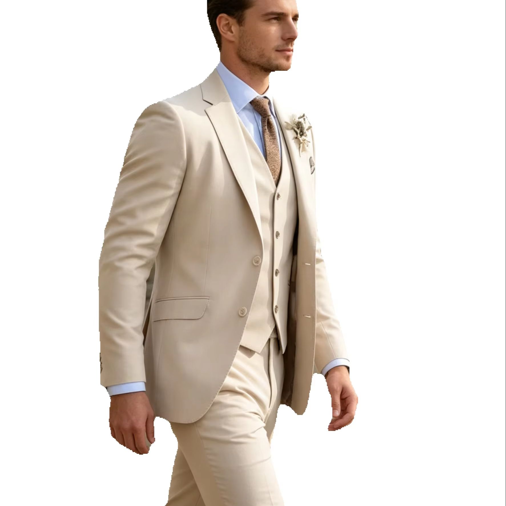 Khaki Mens Suits Casual 3 Piec - Khaki Formal Wear Men บทวิจารณ์และราคา