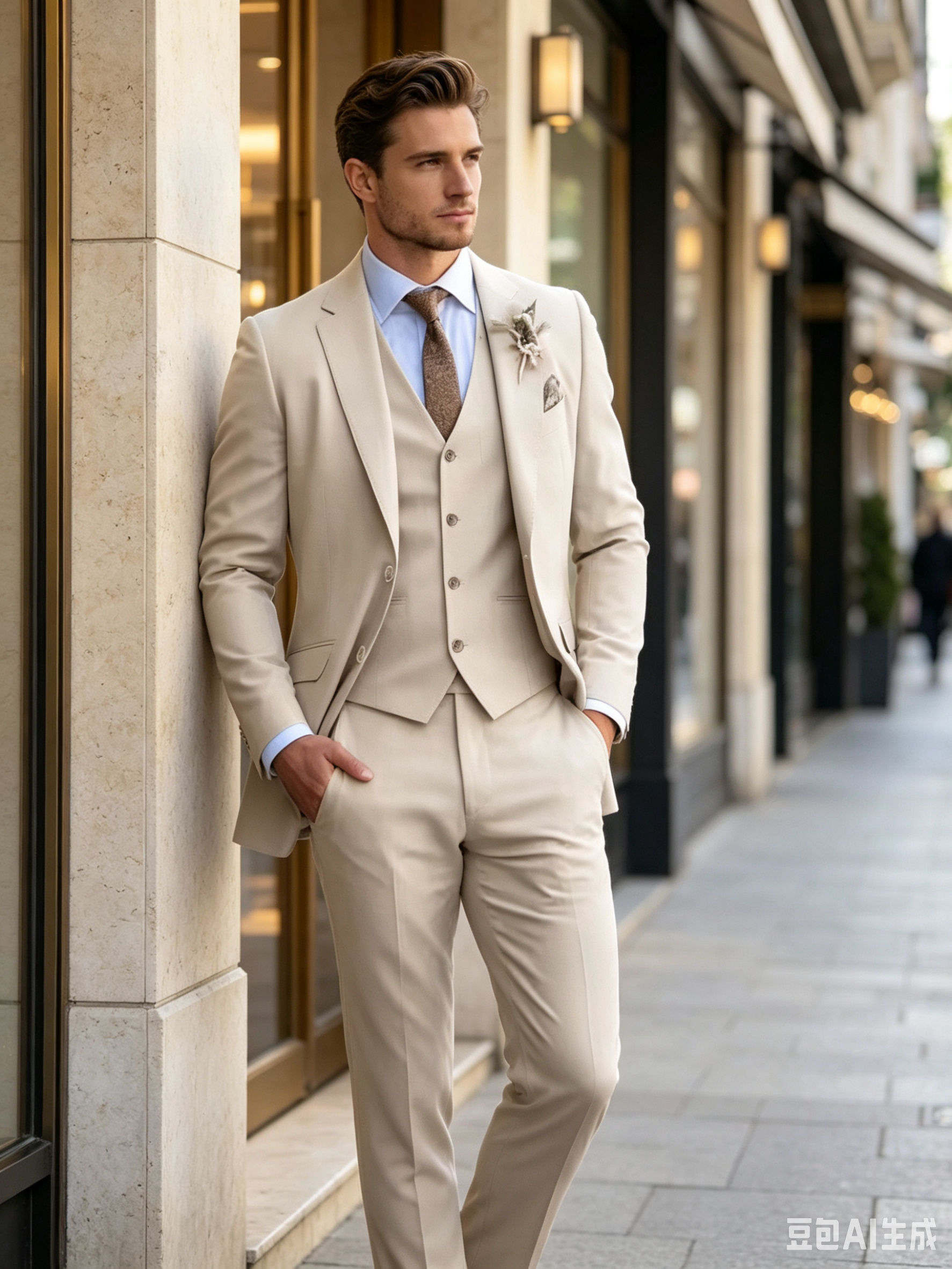 Khaki Mens Suits Casual 3 Piec - Khaki Formal Wear Men บทวิจารณ์และราคา