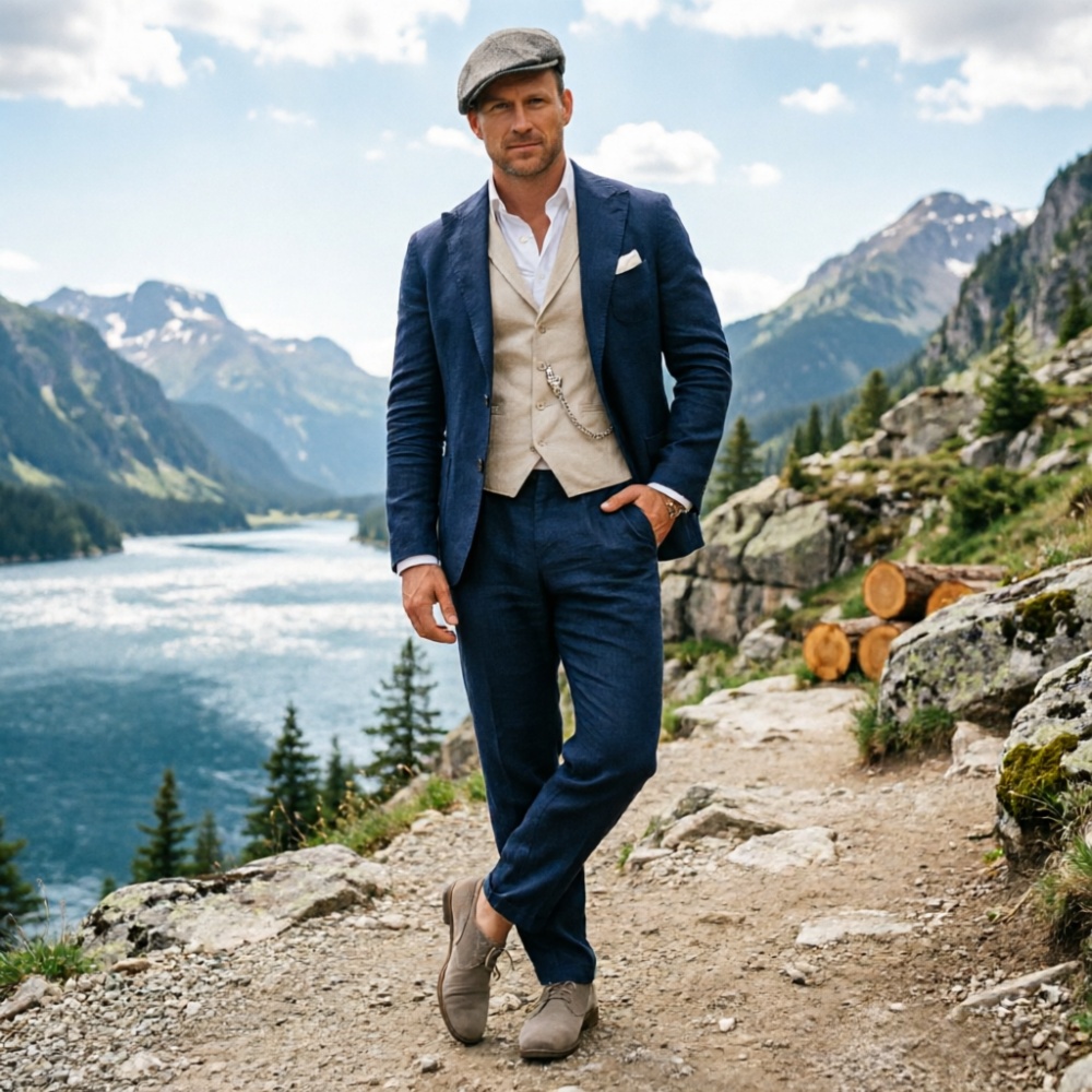 Sage Green Linen Men 3 Piece S - Men Formal Wear In Summer บทวิจารณ์และราคา
