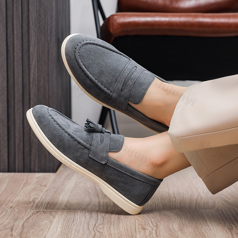 Men Flat Loafers Frosted Suede - Men Formal Wear Shoes บทวิจารณ์และราคา