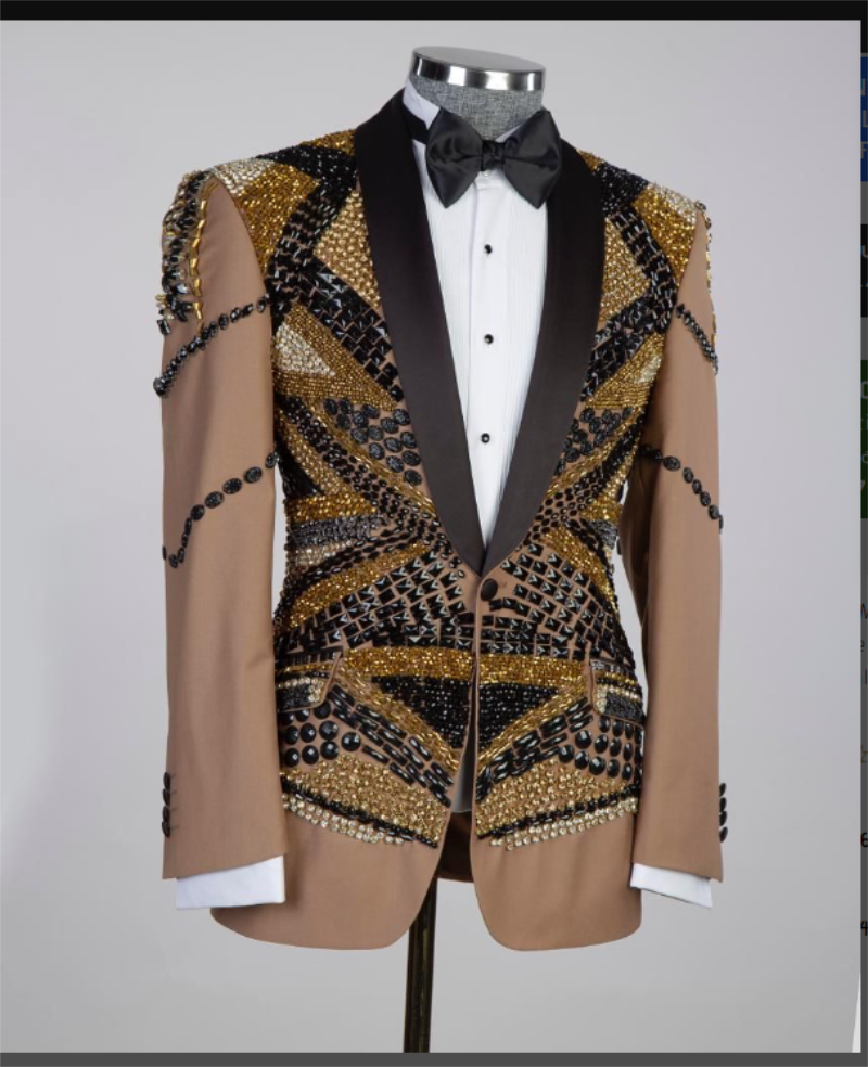 Crystals Khaki Men Suit Set 2  - Khaki Formal Wear Men บทวิจารณ์และราคา