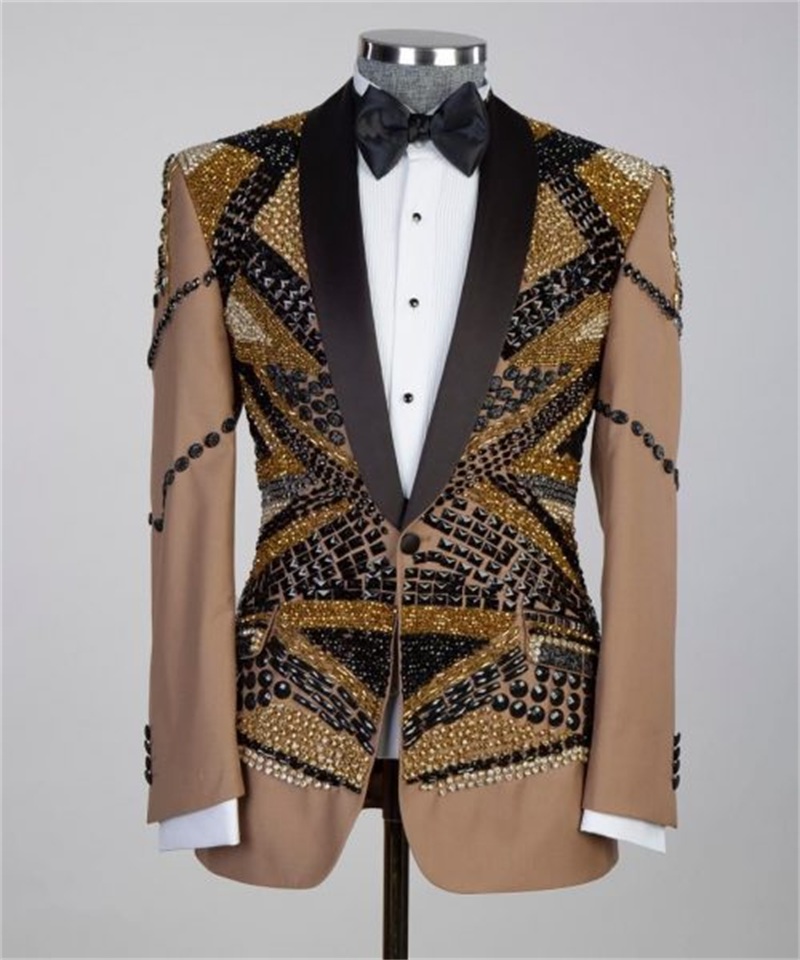 Crystals Khaki Men Suit Set 2  - Khaki Formal Wear Men บทวิจารณ์และราคา