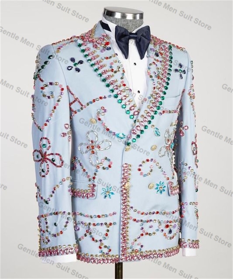 Light Blue Men Suit Pants Set  - Men Formal Wear Jacket บทวิจารณ์และราคา