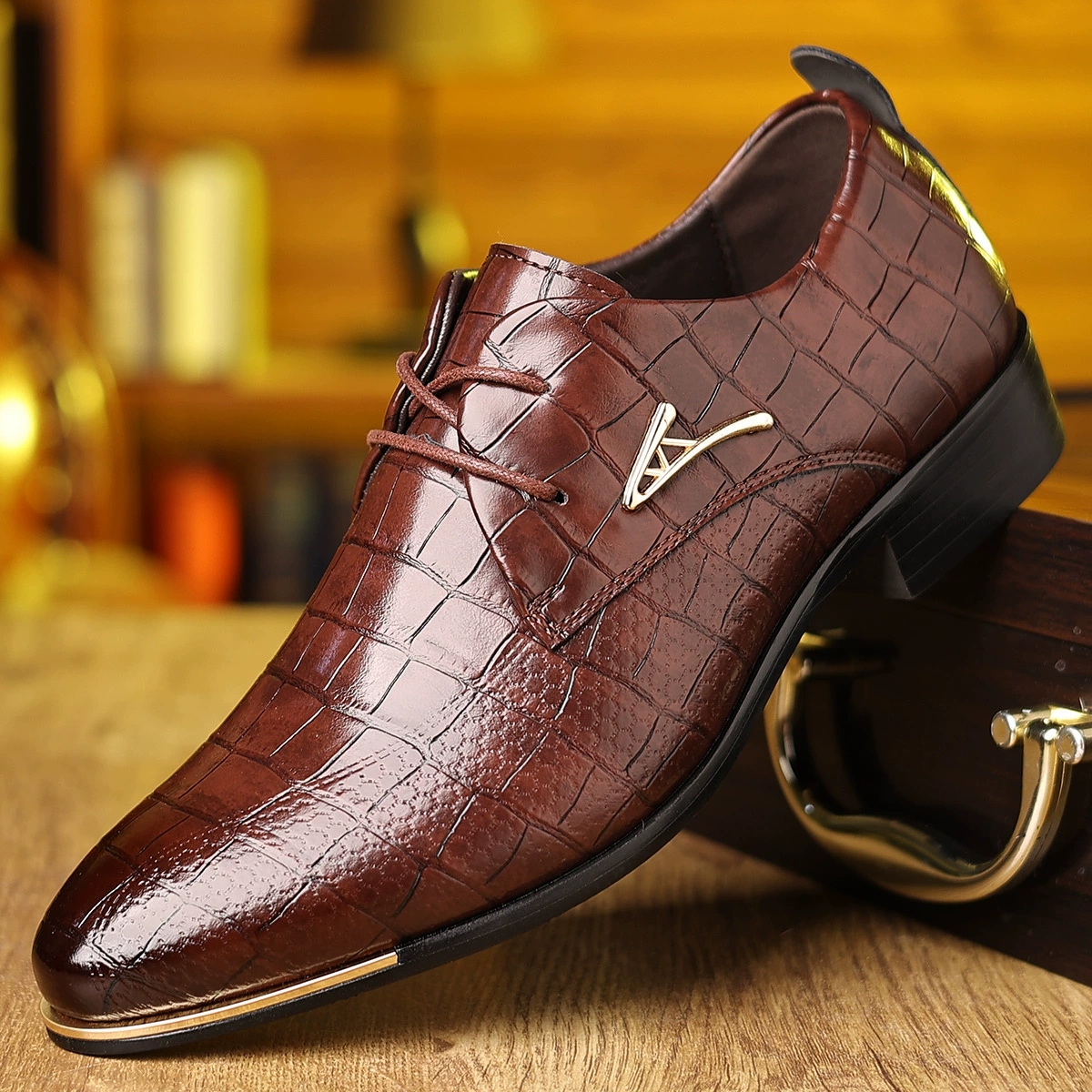 Fashion PU Leather Shoes Men B - Men Formal Wear Shoes บทวิจารณ์และราคา