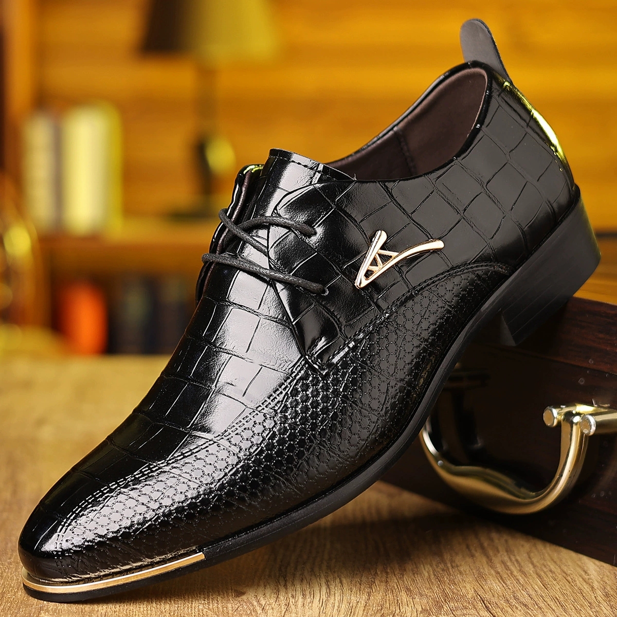 Fashion PU Leather Shoes Men B - Men Formal Wear Shoes บทวิจารณ์และราคา