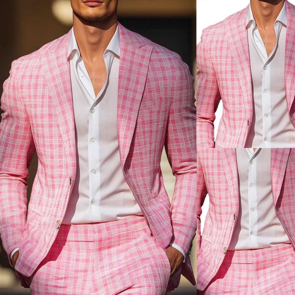 Summer Pink Plaid Mens Tuxedos - Men Formal Wear In Summer บทวิจารณ์และราคา