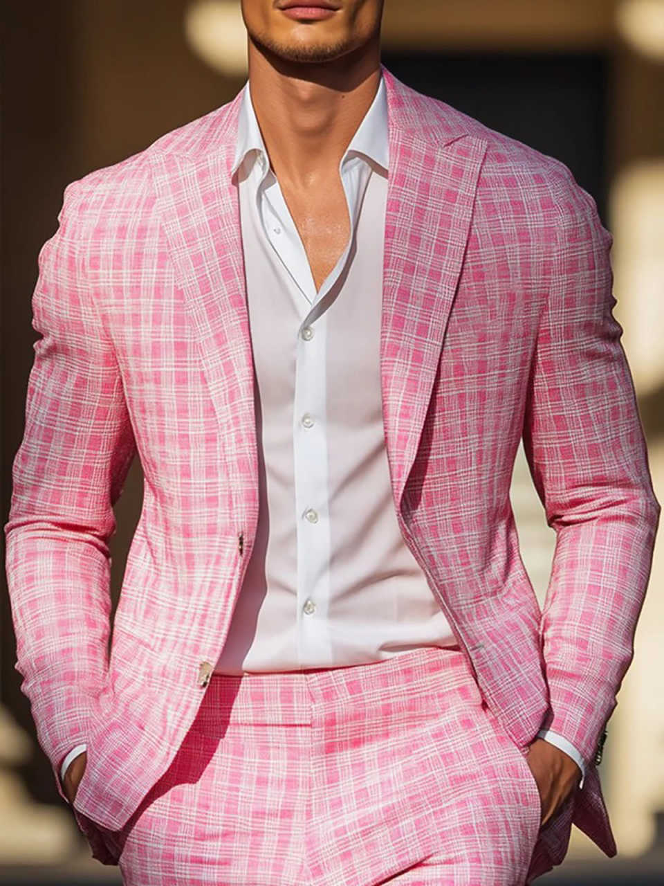 Summer Pink Plaid Mens Tuxedos - Men Formal Wear In Summer บทวิจารณ์และราคา