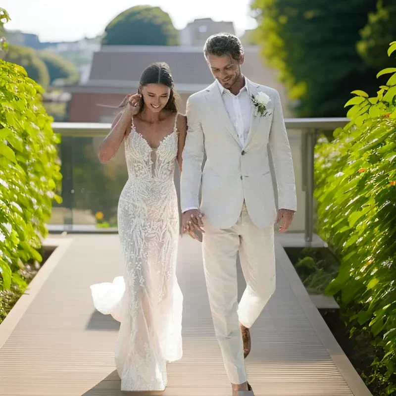 Linen Wedding Tuxedo For Men S - Men Formal Wear In Summer บทวิจารณ์และราคา