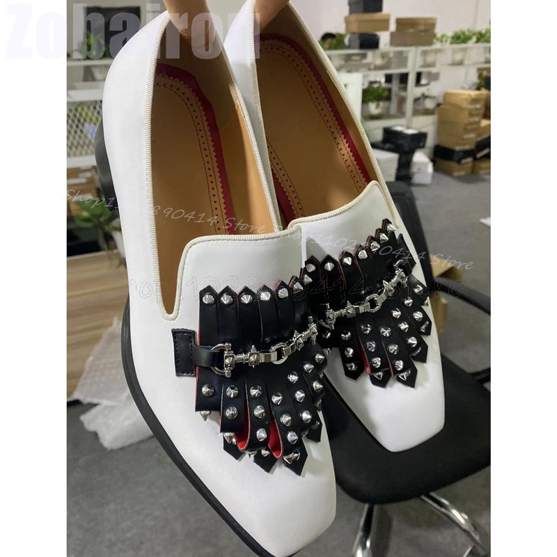Metal Rivets Black Tassels Whi - Men Formal Wear Shoes บทวิจารณ์และราคา