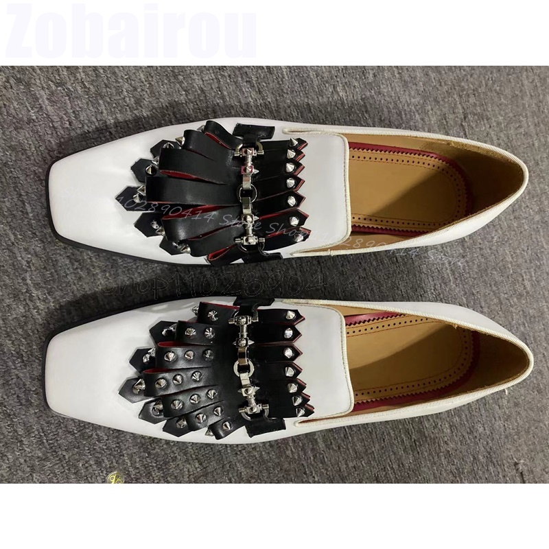 Metal Rivets Black Tassels Whi - Men Formal Wear Shoes บทวิจารณ์และราคา