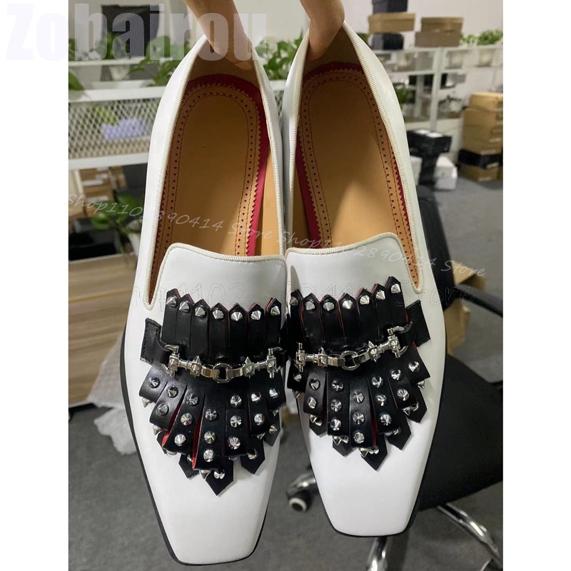 Metal Rivets Black Tassels Whi - Men Formal Wear Shoes บทวิจารณ์และราคา