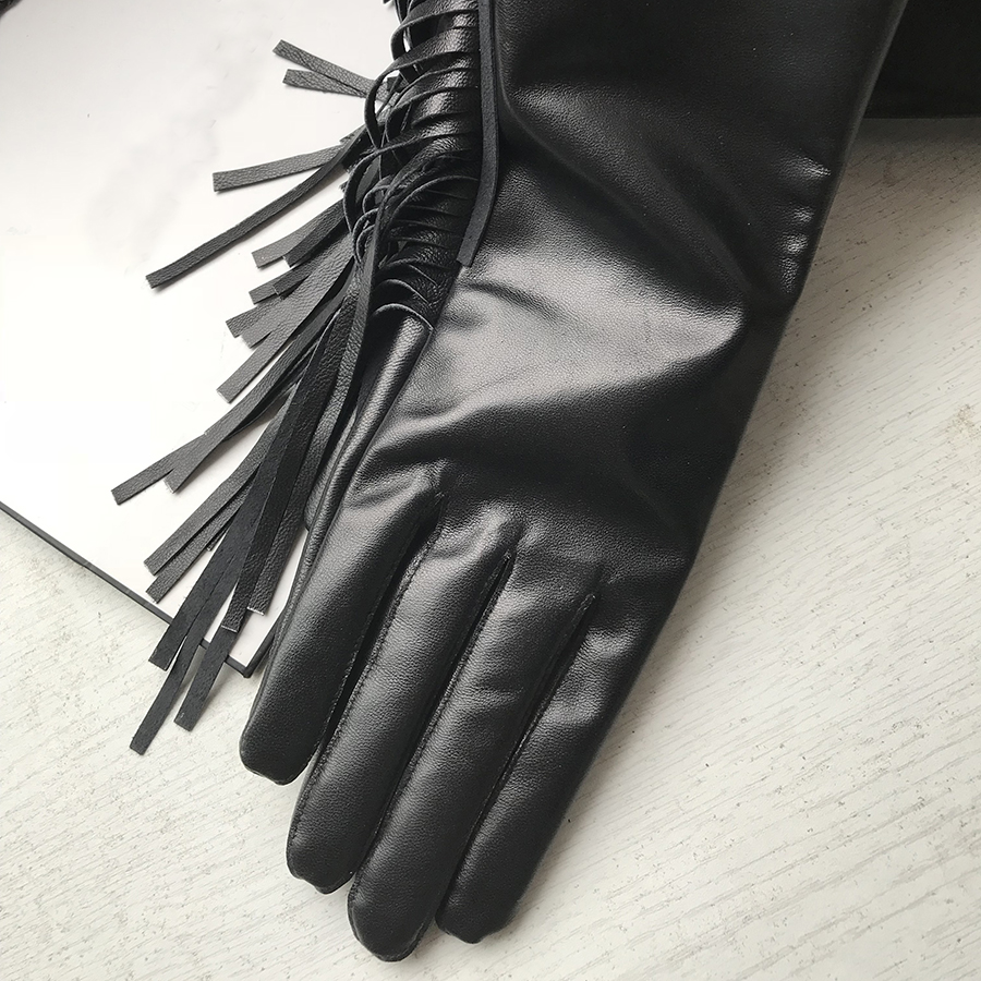 Women's Long Gloves Fringe Tas - Formal Glove Leather บทวิจารณ์และราคา