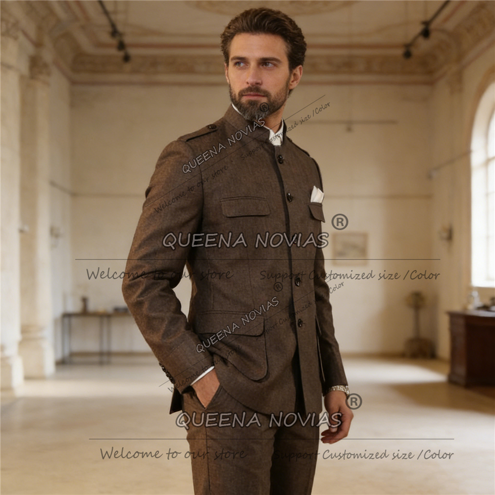 Classic Brown Suits Men Safari - Men Formal Wear Jacket บทวิจารณ์และราคา