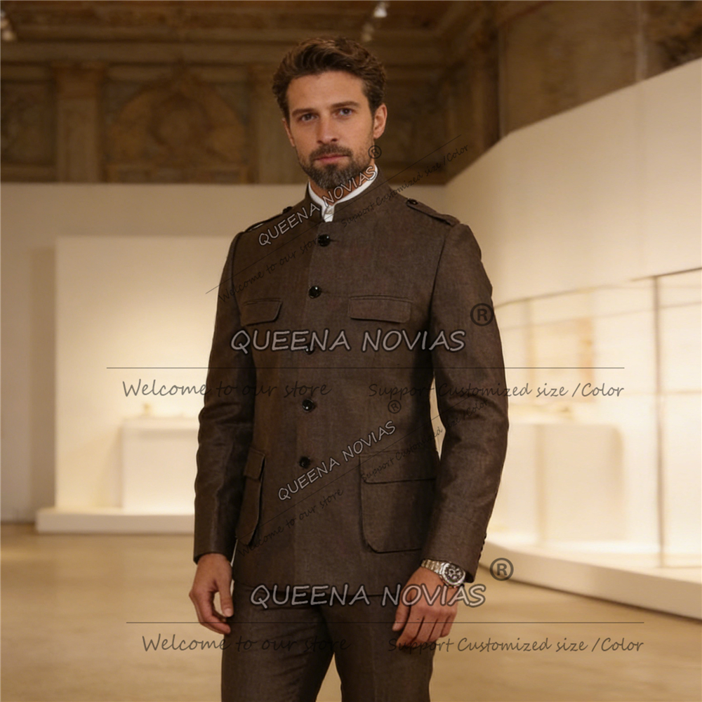 Classic Brown Suits Men Safari - Men Formal Wear Jacket บทวิจารณ์และราคา