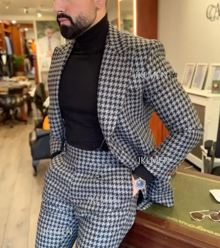Houndstooth Mens Suits 2PCS We - Men Formal Wear Jacket บทวิจารณ์และราคา