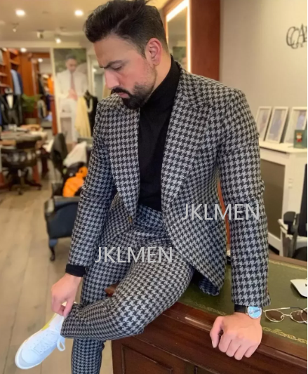 Houndstooth Mens Suits 2PCS We - Men Formal Wear Jacket บทวิจารณ์และราคา